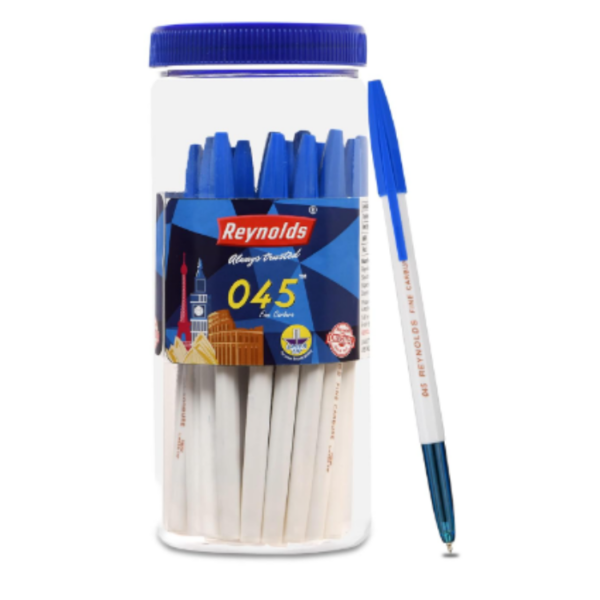 Reynolds Ball Pen 045 Pen Jar (Pack of 25, Blue and Black)