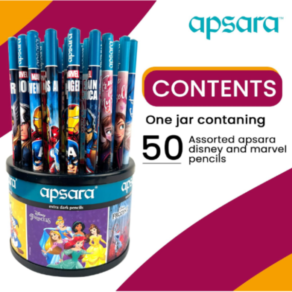 Apsara Disney & Marvel Assorted, Round Rotating Dispenser, Premium Pencils, Mickey Mouse, Princess, Frozen 2, Avengers, Super Fun Pencils for Kids, Extra Dark Pencils